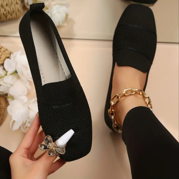 Square Toe Ballet Flat Shoes. Breathable knit, Slip-on. Sz 9M - Picture 2 of 3